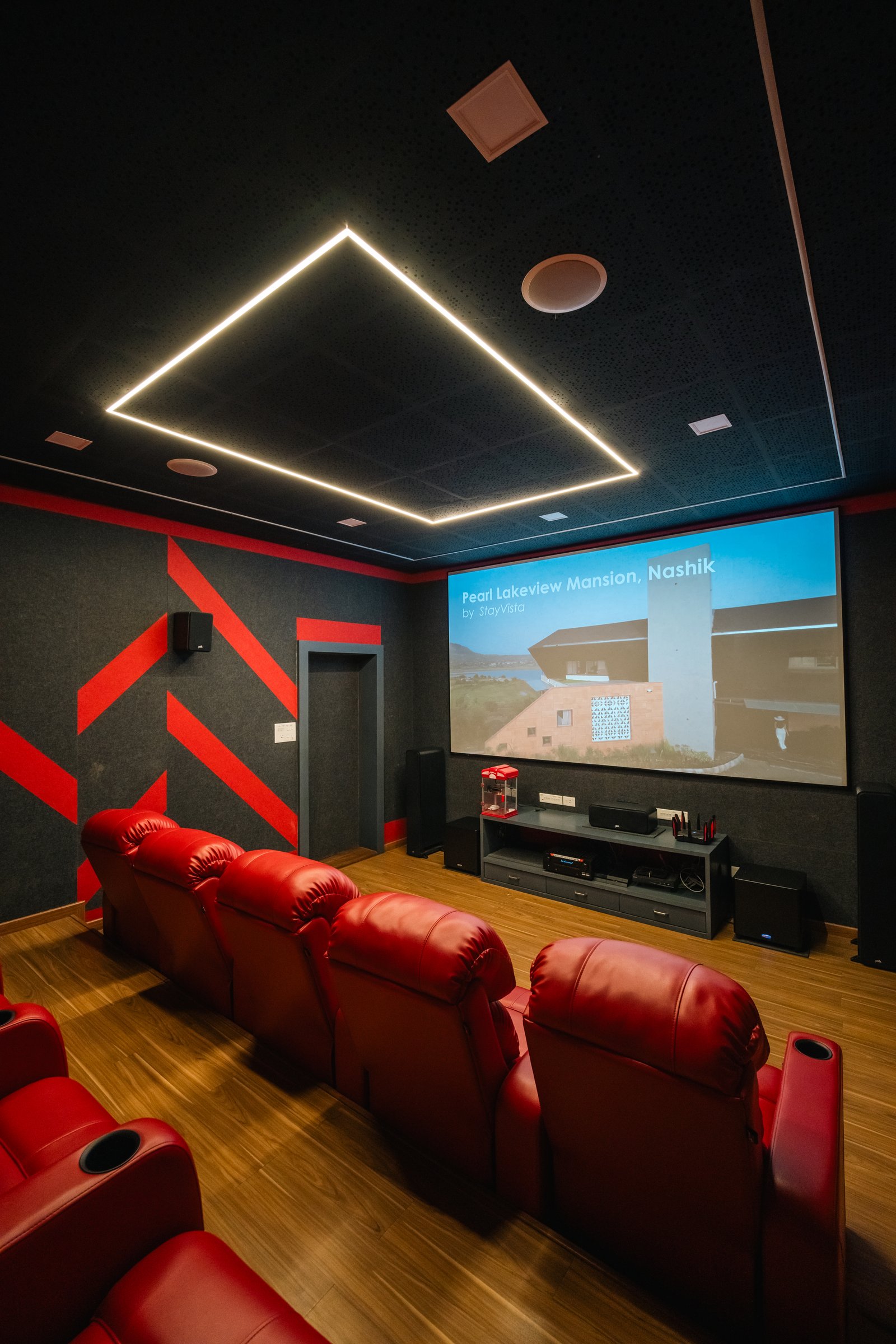 HOME THEATRE – Klipsch 11.2 ceiling-mounted, motorised leather recliners, acoustic panelling vi